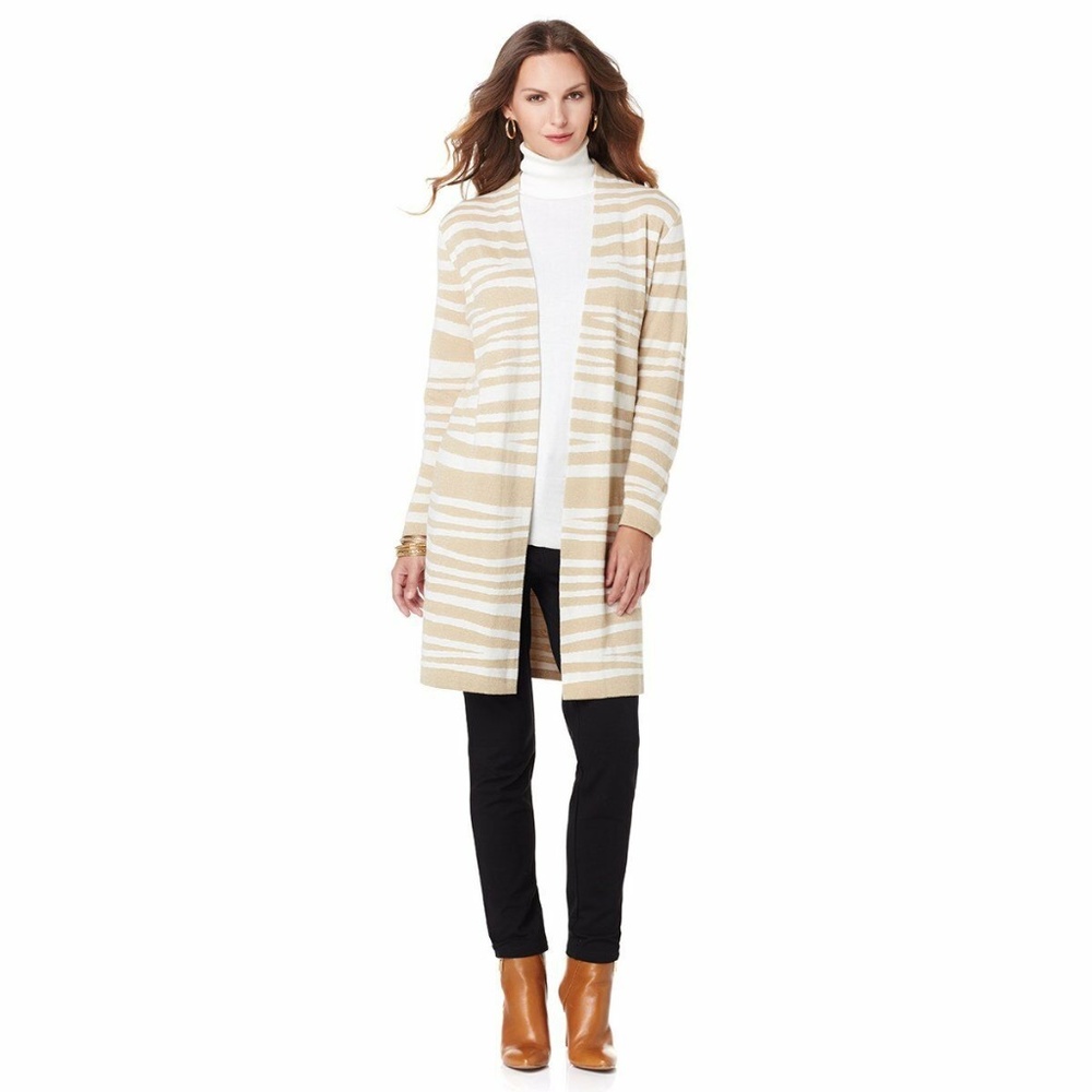 NWOT Jamie Gries Gold/Ivory Zebra Stripe Cardigan Sweater Duster